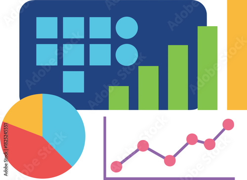 Flat Design Data Visualization Business Element with Graph and Chart