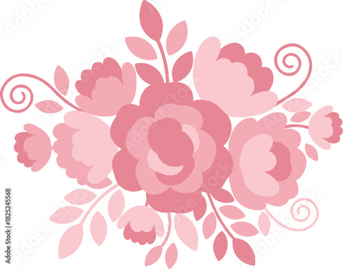 Minimalist Flat Style Pink Rose Floral Arrangement Graphic Illustration
