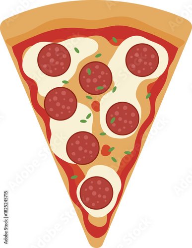 Simple Flat Style Pepperoni Pizza Slice Isolated On White Background