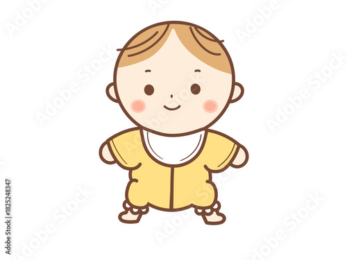 黄色いお洋服の赤ちゃんイラスト