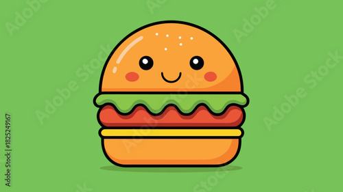 Cute kawaii burger character with a smiling face