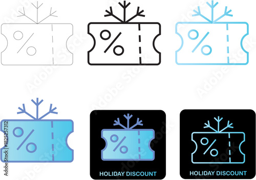 Holiday Discount Coupon Icons Celebrate Winter Savings with Snowflake-Themed Promotions