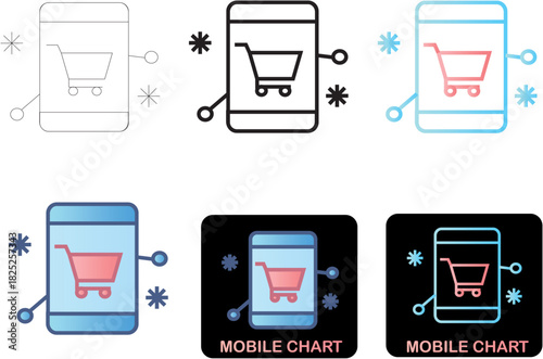 Sleek mobile shopping cart vector icon collection for e-commerce, online stores, digital retail, and smartphone applications, depicting modern digital commerce