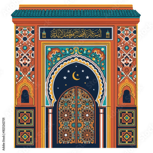 Ornate Moroccan Islamic Architecture Gate and Door Design Vector