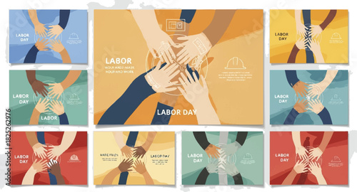 Hands united together celebrating Labor Day with teamwork and cooperation.