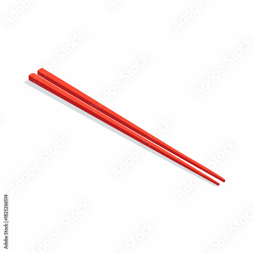 Plain red chopsticks – isometric kitchen utensil illustration