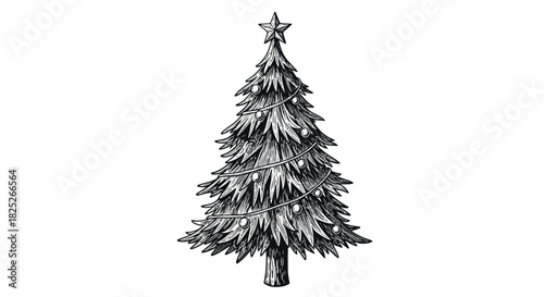 Handcrafted woodcut style christmas tree silhouette with festive colors