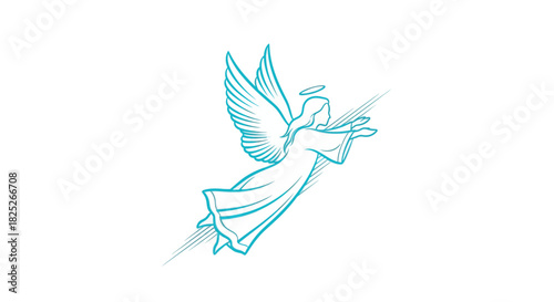 Elegant line art angel in flight with celestial elements