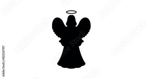 Elegant angel silhouette with compact round wings on white background