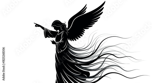 Elegant angel silhouette with swirling robe design