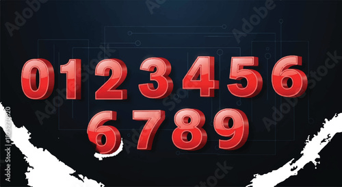 Red numbers zero to nine on a dark background.