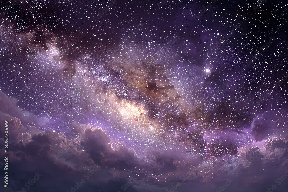 Obraz premium Vast cosmic expanse of the Milky Way galaxy filled with stars and nebulae, illuminating the night sky with celestial beauty and cosmic wonder