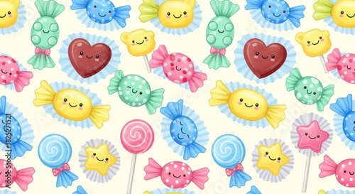 Colorful Cartoon Candy Characters with Happy Faces and Sweet Expressions for Kids