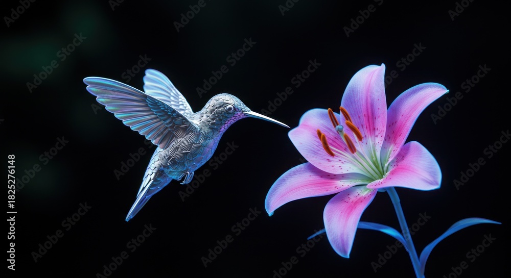 Fototapeta premium Hummingbird and lily flower artistic image