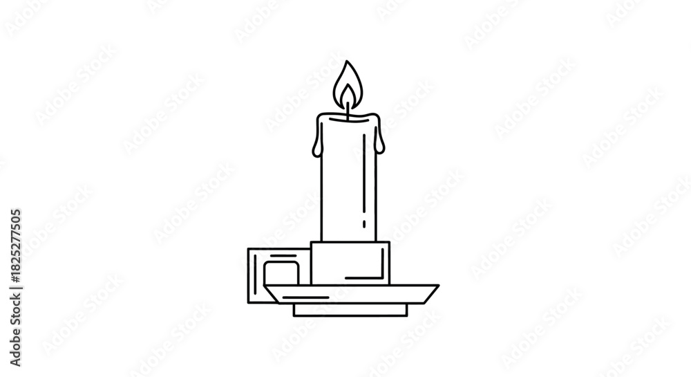 Obraz premium Simple line art illustration of a candle on a holder
