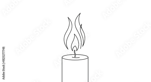 Minimalist candle with a flickering flame line art illustration