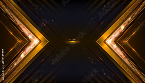 Luxury Black Gold geometric abstract background with metalic golden shapes lines and sparkle