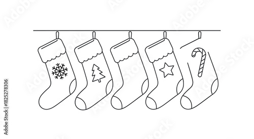 Classic christmas stocking line art minimalist vector design