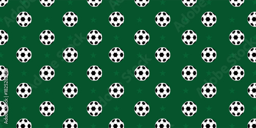 Soccer Ball Seamless Pattern. Soccer balls over green field. Seamless background. Vector illustration
