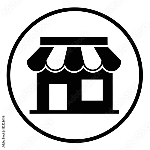 Black Glyph Storefront and Market Icons with Awning, Representing Retail Shop Location, E-commerce Business, Shopping, and Marketplace Concepts for Web and Mobile UI
