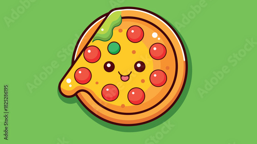 Adorable kawaii pizza slice with a happy face