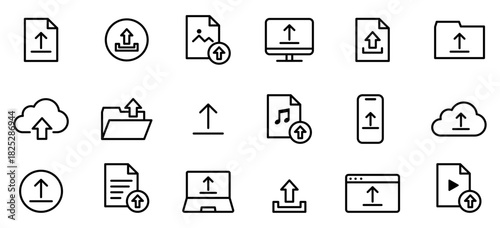 アップロードに関する編集可能な線画アイコンセット