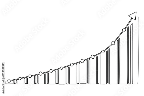 Business growth bar chart one line minimalist clean outline artwork