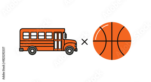 Vector illustration of orange school bus times basketball isolated on illustration