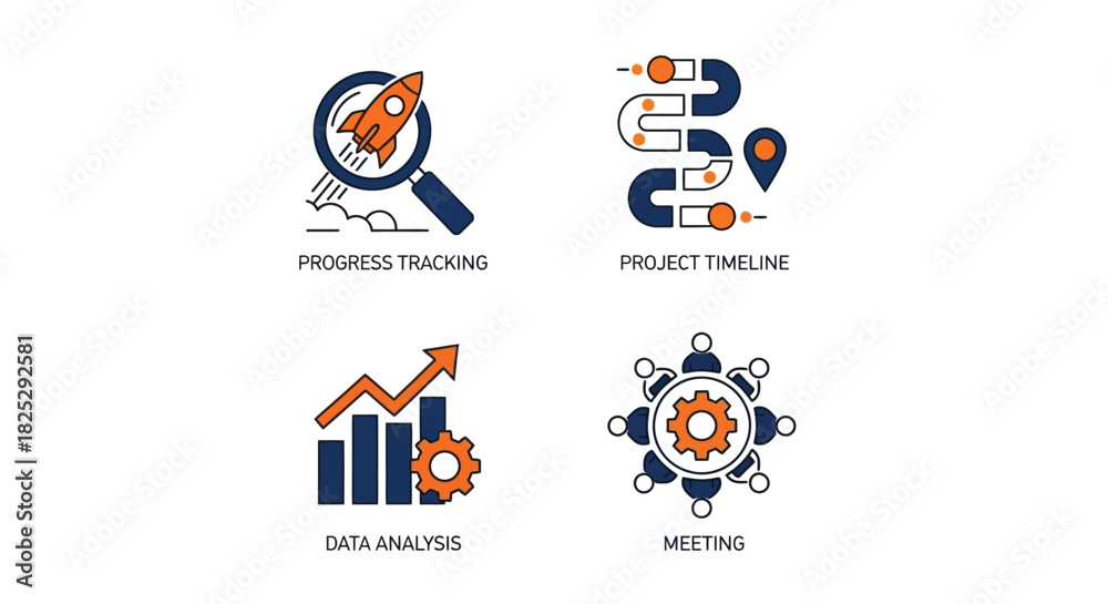 Fototapeta premium Vector illustration of project management icons set isolated on for business concept