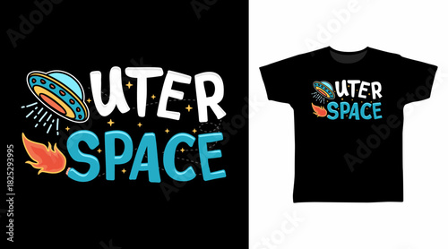 Fototapeta Naklejka Na Ścianę i Meble -  Outer space ship typography illustration hand drawn, vector ready for print on t-shirt and other uses.