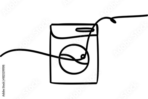 Illustration of a washing machine with a continuous line design. An interesting abstract line art design.