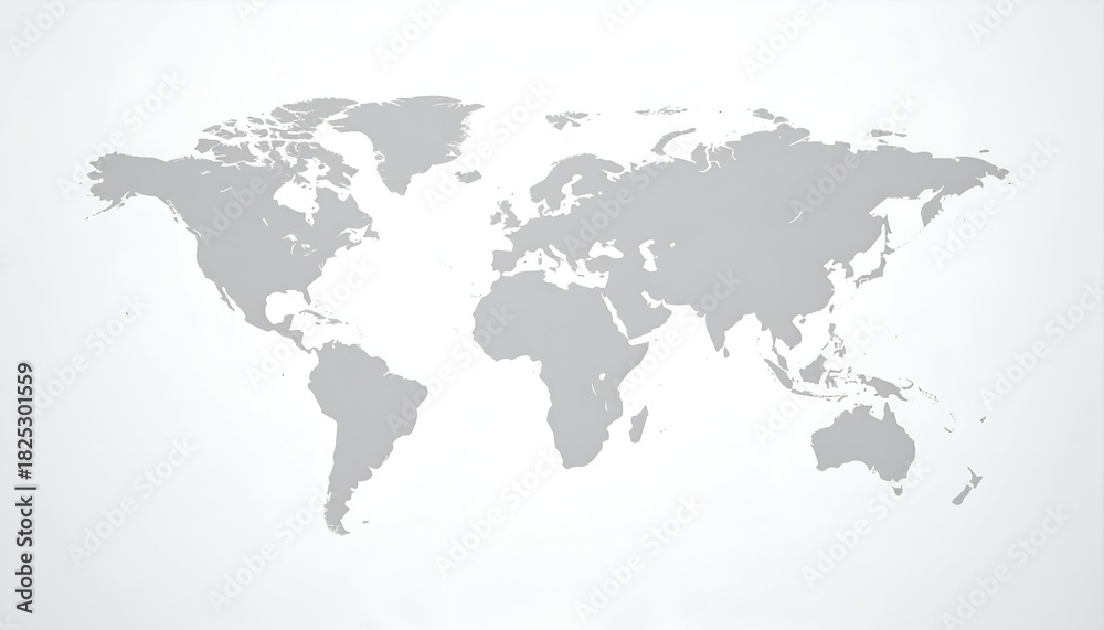 Naklejka premium Gray silhouette map of Earth on a white background, showing continents and oceans