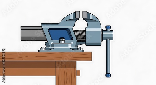 A sturdy metal vise clamped to a wooden workbench.