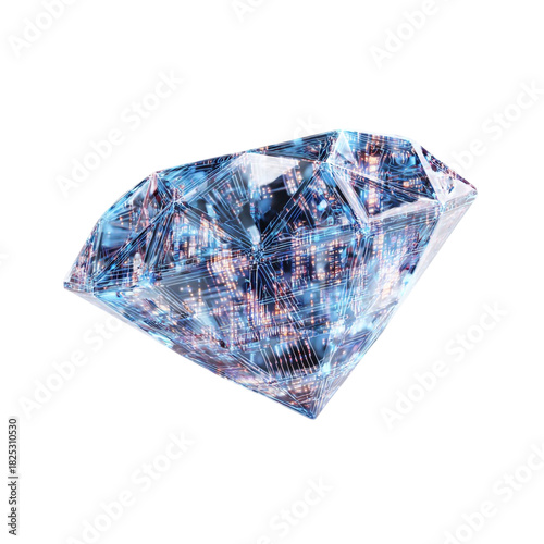 Blockchain Diamond with Encrypted Facets – Digital Crypto Gem Isolated PNG