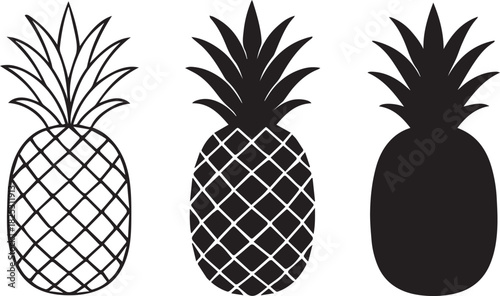 Stylized pineapple fruit icons showing outline, patterned, and solid versions.