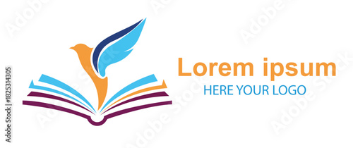 Colorful bird flying from an open book, symbolizing education, knowledge, freedom, and learning, isolated on white background