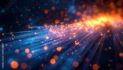 macro closeup fiber optic strands glowing tips light diffusion micro filaments dark background tech detail luminous points soft glow precision pattern futuristic optical structure micro scene