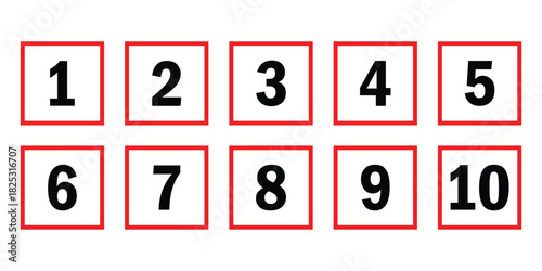 simple bullet point number icon set in outline square shape.
