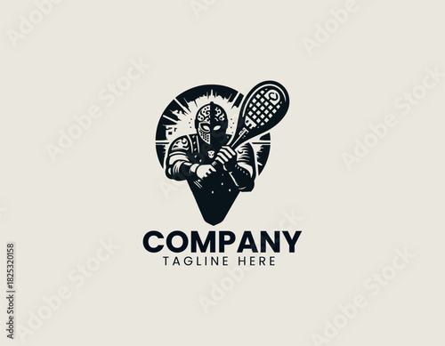 Padel black vector logo illustration