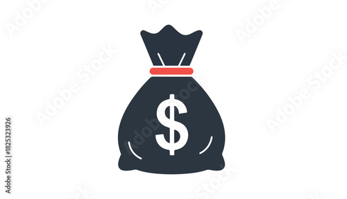 A black money bag with a white dollar sign and a red tie, symbolizing wealth and financial assets.
