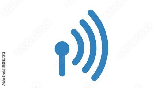 A simple blue icon representing a signal transmission, radiating outwards from a central point.
