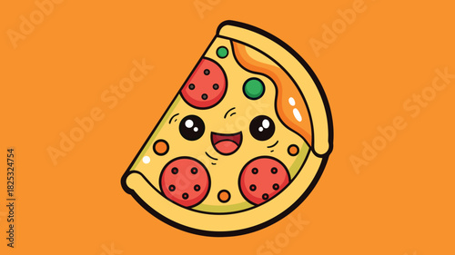 Adorable kawaii pizza slice with a happy face