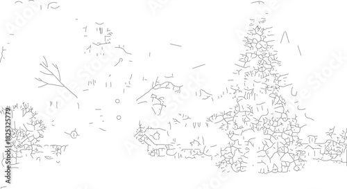 A detailed sketch of a Christmas tree with ornaments and lights.