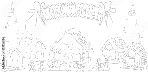 Whimsical Village Scene with Festive Banner and Cozy Huts.