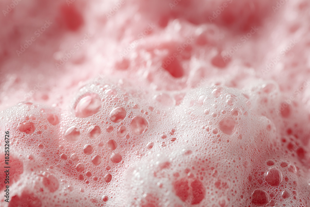 Fototapeta premium Close-up view of pink foamy liquid with bubbles
