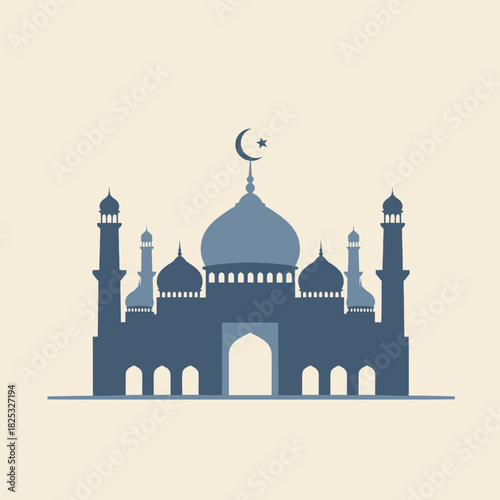 Blue Mosque Silhouette with Crescent Moon