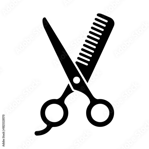barbershop logo glyph icon featuring scissors and comb