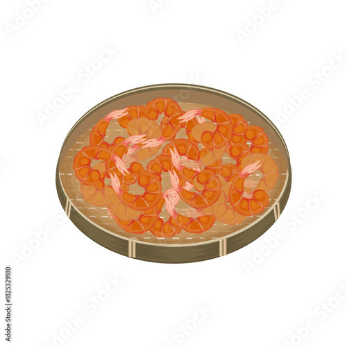 Vector Illustration Logo Clip art Dried Headless shrimp or  Orange Dried Shrimp