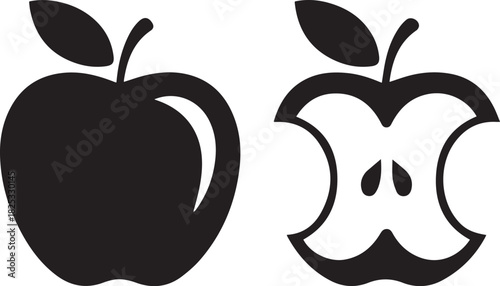 apple whole and core icon set vector silhouette before and after state