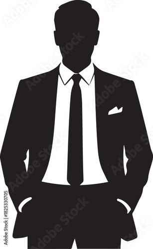 black suit silhouette man with hands in pockets clip art preview